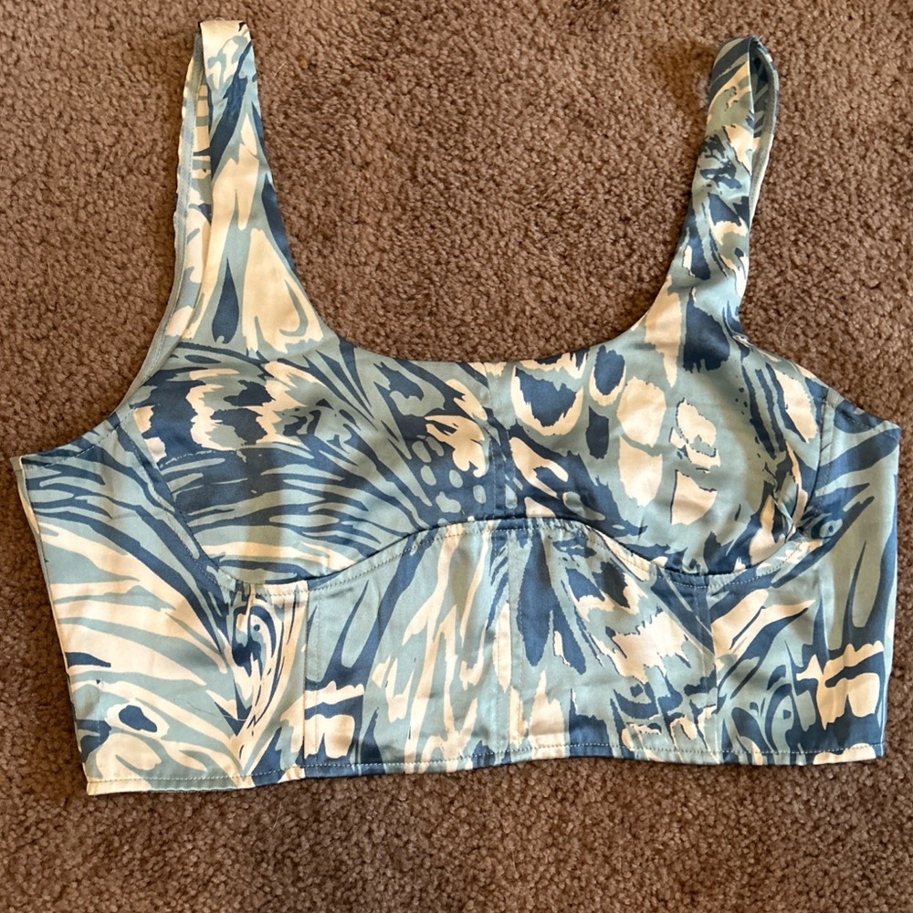 House of Harlow 1960 Crop Blue Patterned Women's Top XL